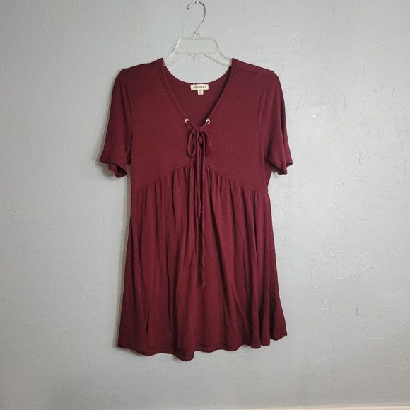 Zeana Premium Burgundy Red Tie Front Blouse Comfy Soft and Flowing Size Medium - Picture 6 of 6
